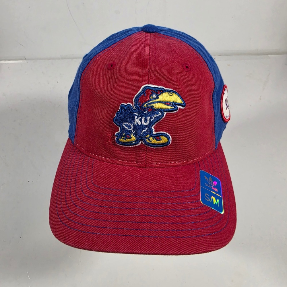 Adidas Kansas Jayhawks Hat Red Blue Flexfit Trefoil Logo Cap EZL77 S/M